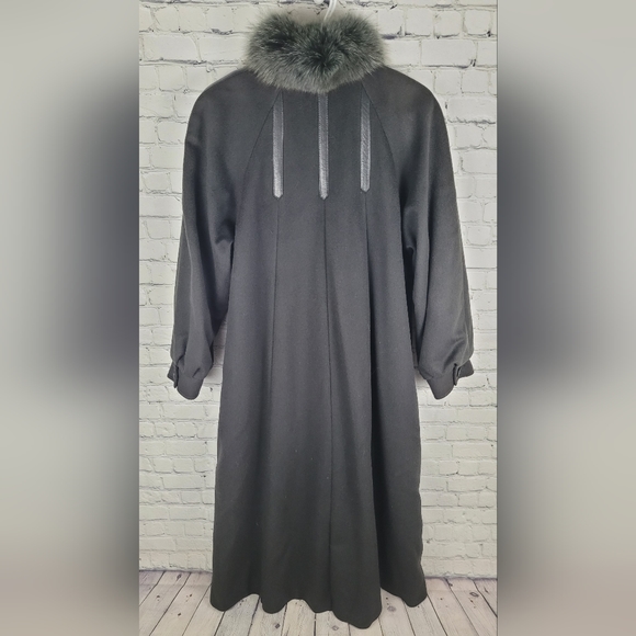 ME-JAY MONTREAL | vintage wool full length fox fur & leather trim coat - Picture 5 of 9